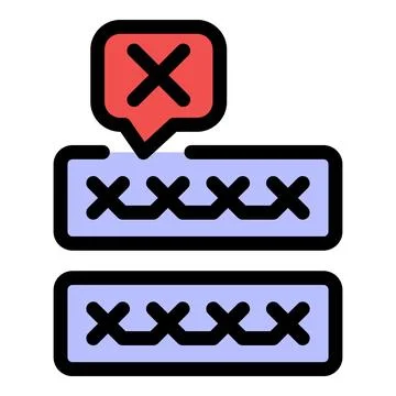 Red cross mark over incorrect password field, login authentication error mess Stock Illustration