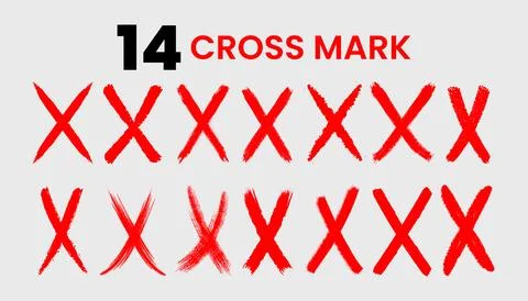 Red cross marks vector set hand drawn brush stroke x symbol Stock Illustration