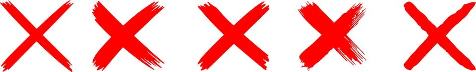 Red cross sign set. Wrong mark collection. Red cross X symbol. Red grunge X.. Stock Illustration