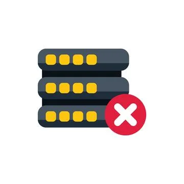 Red cross symbol deleting database icon showing server error Stock Illustration