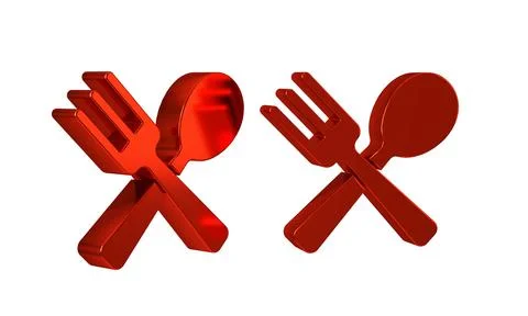 Red Crossed fork and spoon icon isolated on transparent background. Cooking.. Stock Illustration