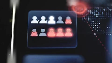 Red crossed users interrupt white profile network Stock Photos