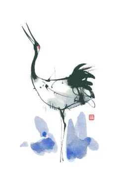 Red-crowned crane Stock Illustration