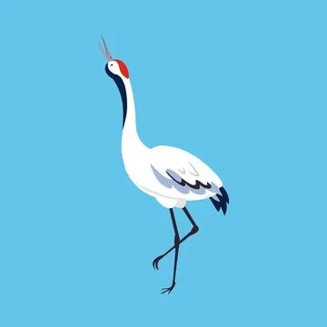 Red Crowned Crane as Long-legged and Long-necked Bird Standing on Blue Stock Illustration