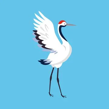 Red Crowned Crane as Long-legged and Long-necked Bird Standing with Spread Wings Stock Illustration