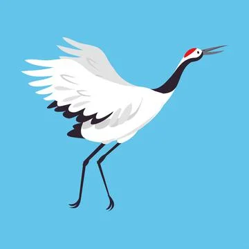 Red Crowned Crane as Long-legged and Long-necked Bird Running with Spread Wings Ilustração Stock