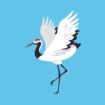Red Crowned Crane as Long-legged and Long-necked Bird Standing with Spread Wings Stock Illustration