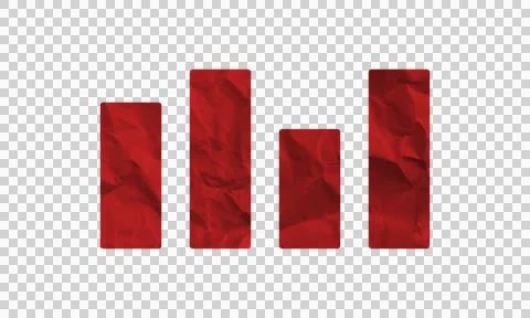 Red crumpled paper bar chart isolated on white background for business data.. Stock Illustration