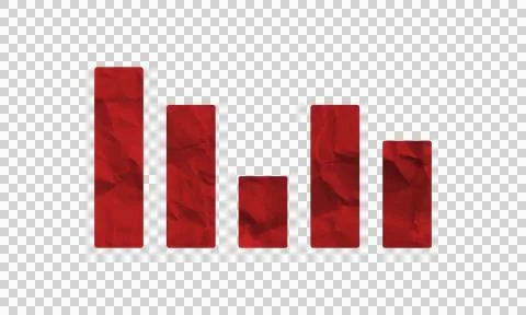 Red crumpled paper bar chart isolated on white background for business data.. Stock Illustration