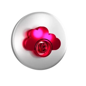 Red Cryptocurrency cloud mining icon isolated on transparent background. Bl.. Illustrazione stock