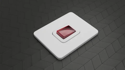 Red Crystal Button on White Control Panel Over Dark Geometric Pattern. 4K Vidéo 334567731