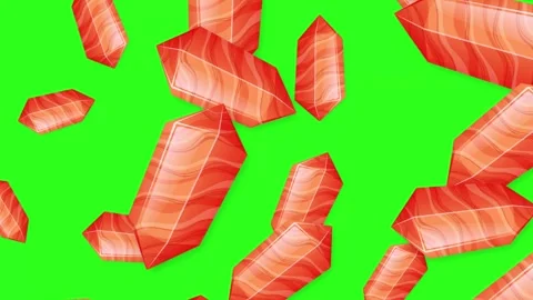 Red Crystals Falling Against a Bright Green Screen Background Stock-Footage 345120861