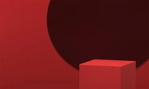 Red cube 3d podium red geometric squared stage empty performance platform r.. Stock Illustration