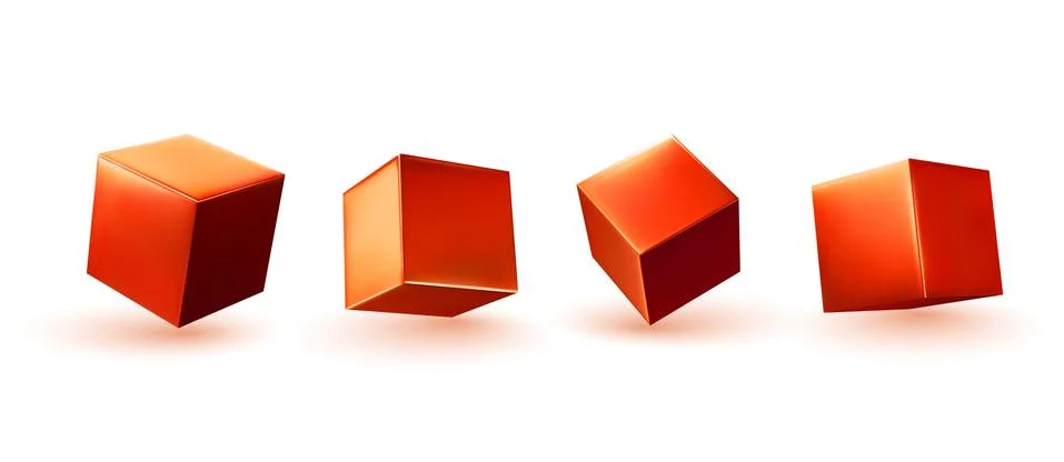 Red Cube 3d render. Set square block. Realistic isolated on a white backgroun Illustrazione stock