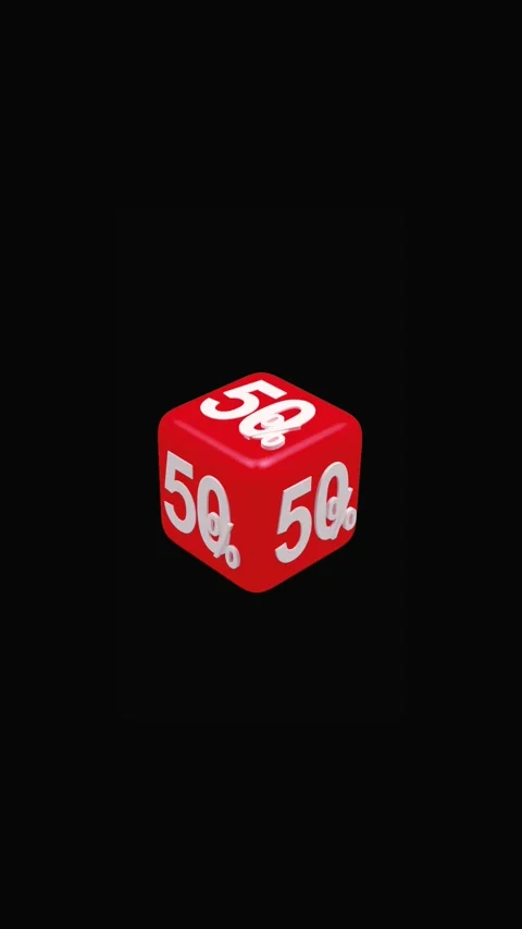 A red cube with 50 percent spins on a black in a 3D animation. Stock Footage 335404496