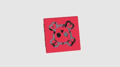 A red cube with a black skull-and-crossbones design floats 3d animation wit.. Stock Footage 305231268