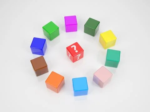 Red cube  in center of colored cubes Stock Illustration