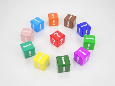 Red cube in center of colored cubes1 Stock Illustration
