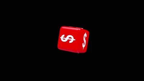 A red cube with a dollar sign rotating on a black in 3D animation. Stock Footage 338227104