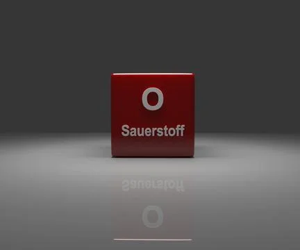 Red Cube with German oxygen periodic system, 3d rendering Stock Illustration