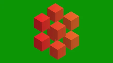 Red cube green background cubes orange green screen animated chromakey Stock Footage 314067490