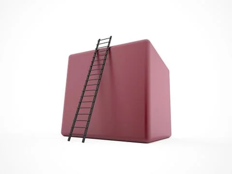 Red cube with ladder isolated on white background Stock Illustration
