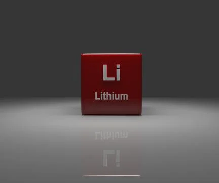 Red Cube with Li Lithium periodic system, 3d rendering Stock Illustration