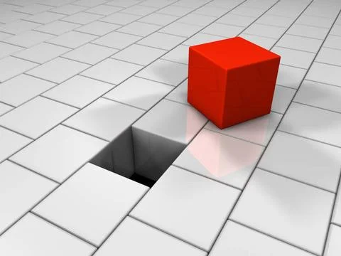 Red Cube Red cube next to the hole, puzzle, 3d render Copyright: xZoonar.c... Stock Photos