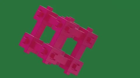 Red cube on screen with squares it an image of pink Video stock 335980442