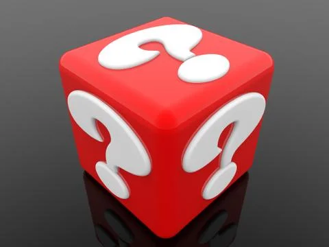 Red cube with white question mark concept on black background Stock Illustration