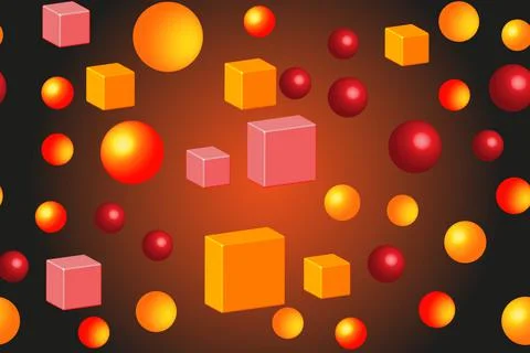 Red Cubes Balls Seamless Pattern, 3D Illustration Stock Illustration