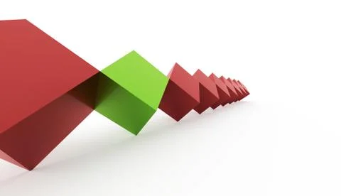 Red cubes concept one is green on white Stock Illustration
