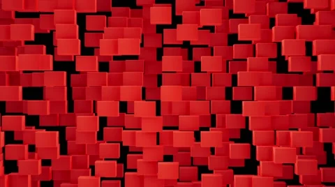 Red cubes of crystals gathering and disintegrating into a wall Stock Footage 62841861
