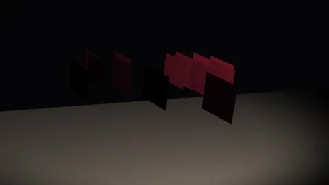 Red cubes falling and scattering in dark studio with spotlight and shallow .. Stock Footage 340949171