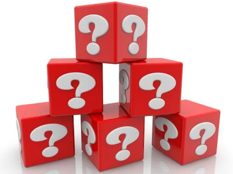 Red cubes piled into the pyramid with question mark concept Stock Illustration