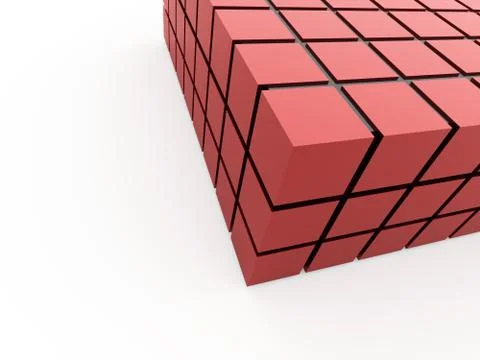 Red cubes rendered on white background Stock Illustration