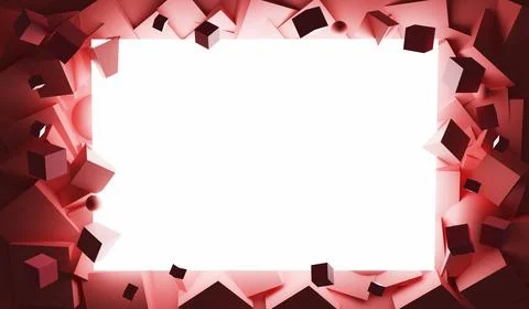 Red cubes surrounding a vast shine empty space for a text. 3D illustration Stock Illustration