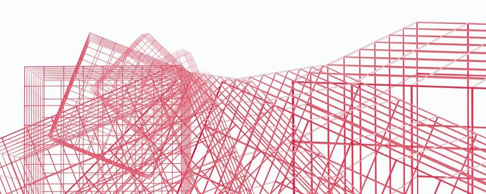 Red cubic wire mesh 3d render illustration with white background Stock Illustration