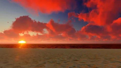 Red cumulus clouds running over the ocean Stock Footage 235997484