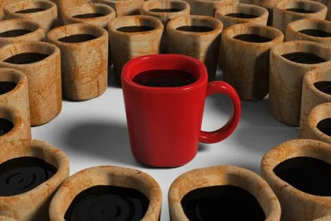 Red cup among dirty cups Stock Illustration