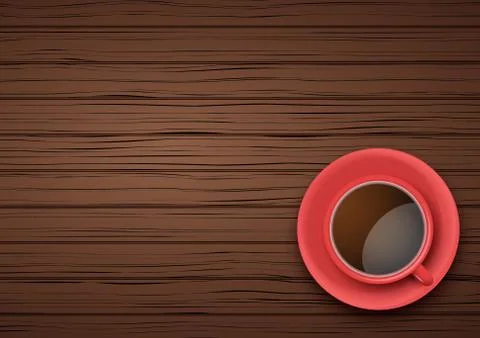Red Cup of coffee or tea on the table dark wood Stock Illustration