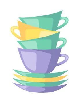 Red cup coffee tea or drink cafe morning beverage kitchen accessory flat vector Stock Illustration