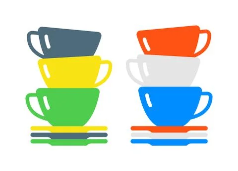 Red cup coffee tea or drink cafe morning beverage kitchen accessory flat vector Stock Illustration