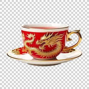 A red cup with a dragon on it Stock Illustration