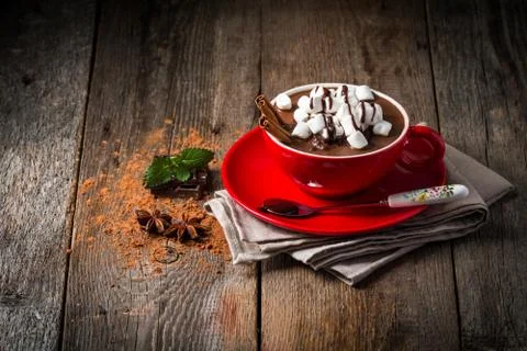 Red cup of hot chocolate Stock Photos