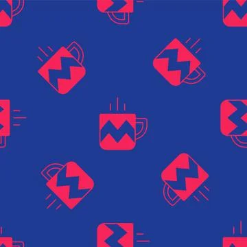 Red Cup of tea icon isolated seamless pattern on blue background. Vector Stock Illustration