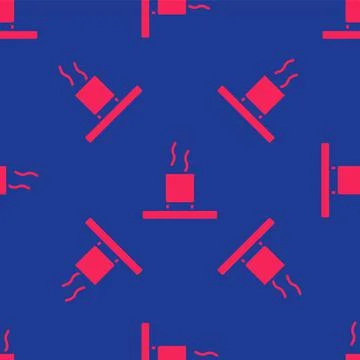 Red Cup of tea icon isolated seamless pattern on blue background. Vector 스톡 일러스트
