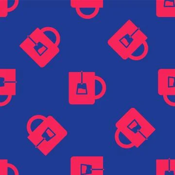 Red Cup of tea icon isolated seamless pattern on blue background. Vector Stock Illustration