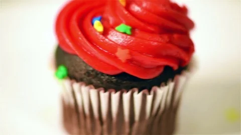Red Cupcake Close Shot Stock Footage 71421048