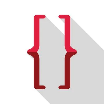 Red curly brackets programming symbol with long shadow Stock-Illustration